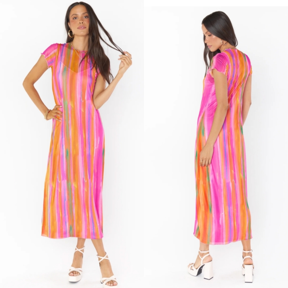 Show Me Your Mumu Molly Maxi Dress Women's Small pink Striped Dress